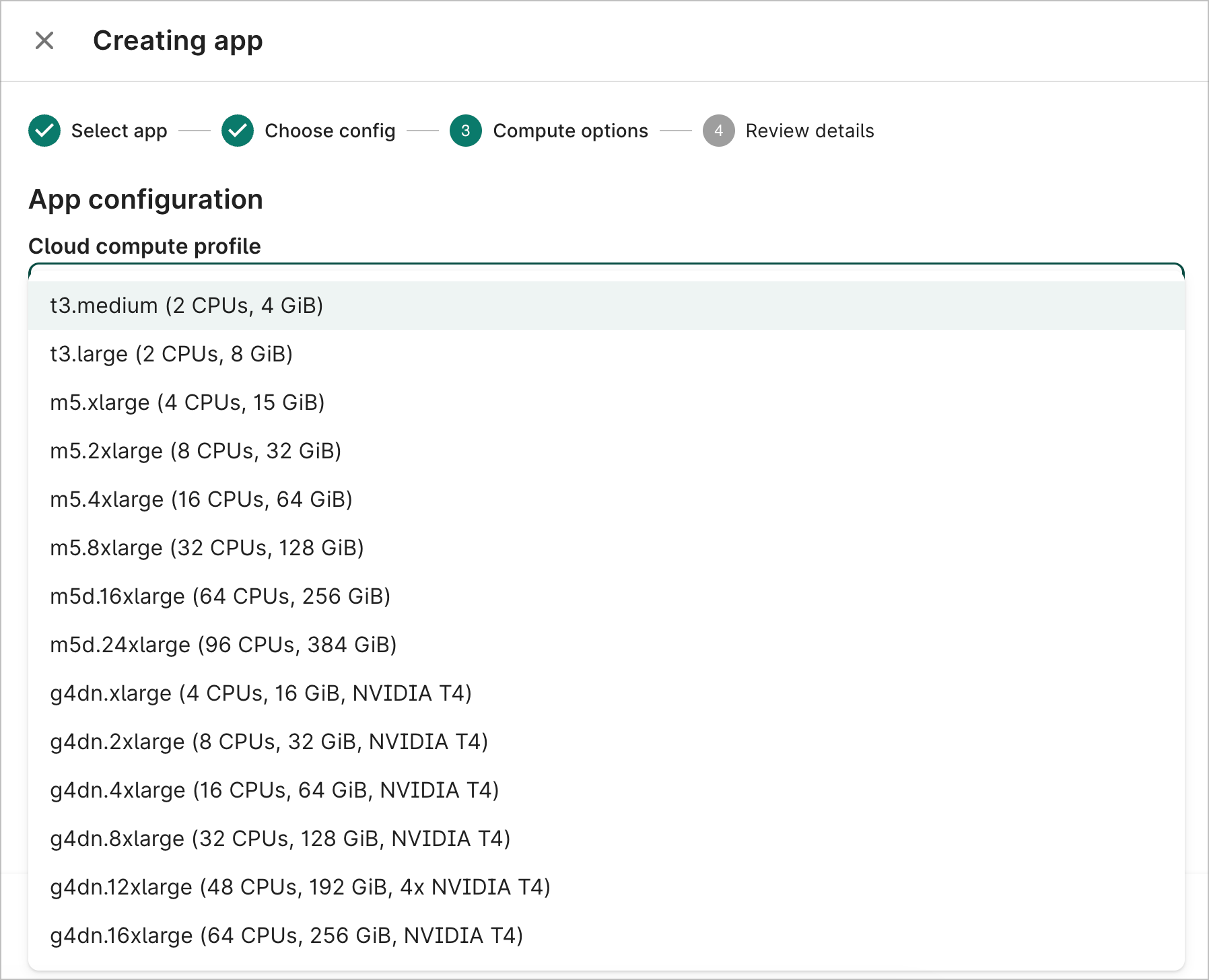 The app editing dialog showing the
  compute fields that can be updated.
