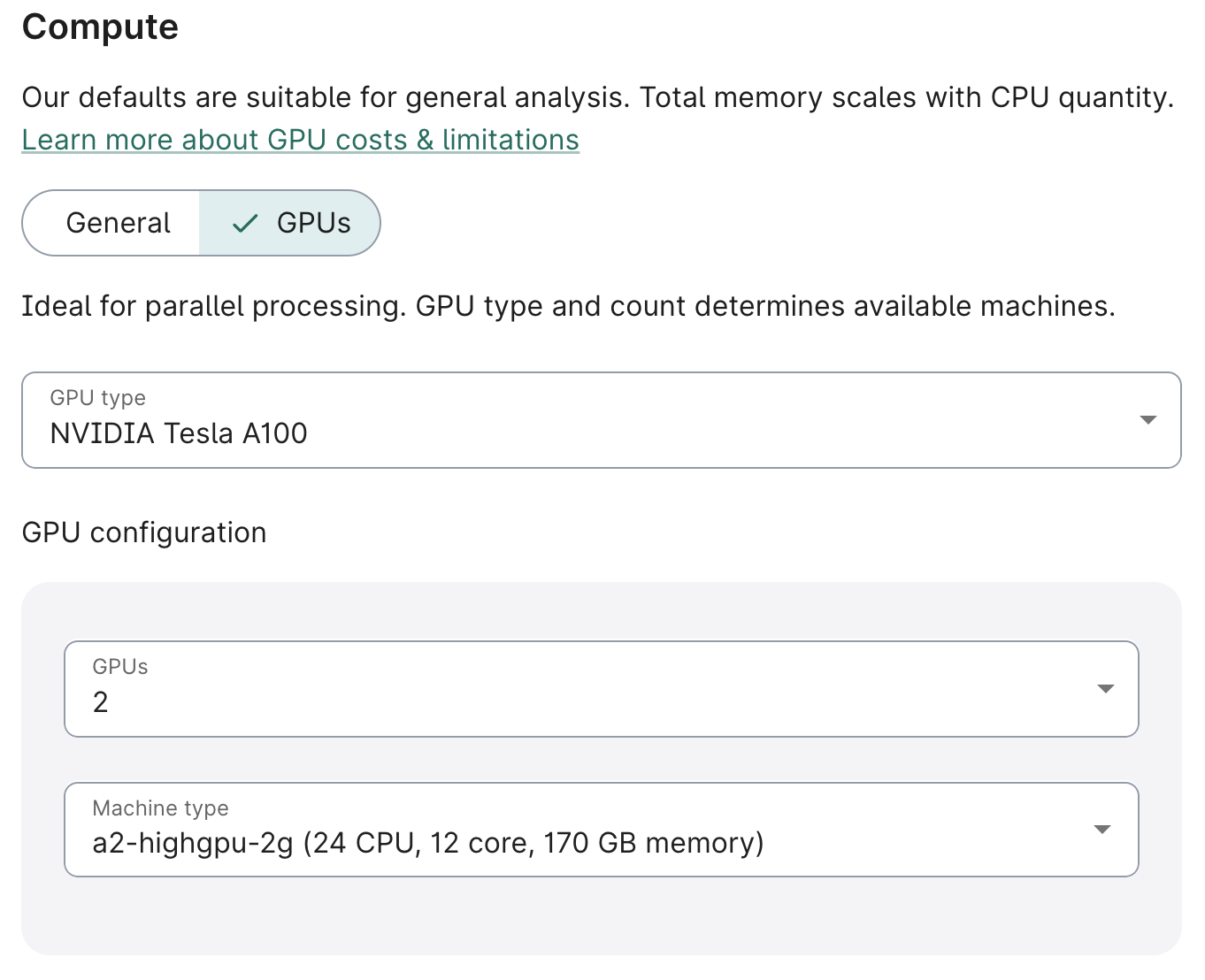 Screenshot of an app's configurable GPU options.