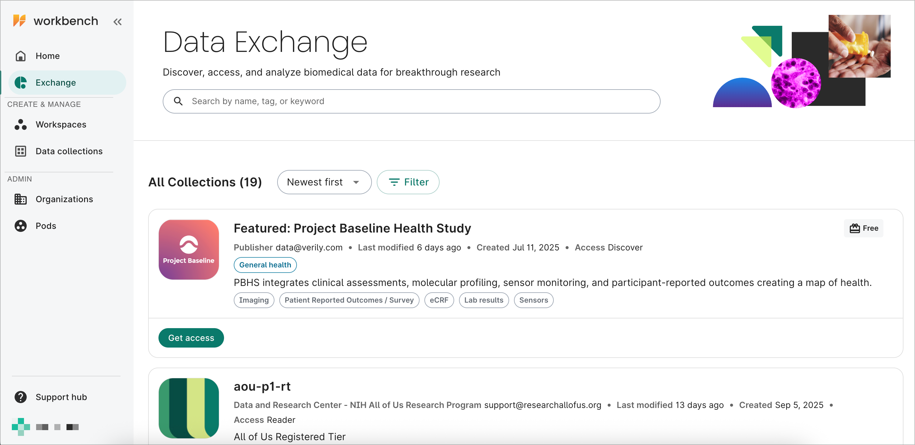 List of available data collections.