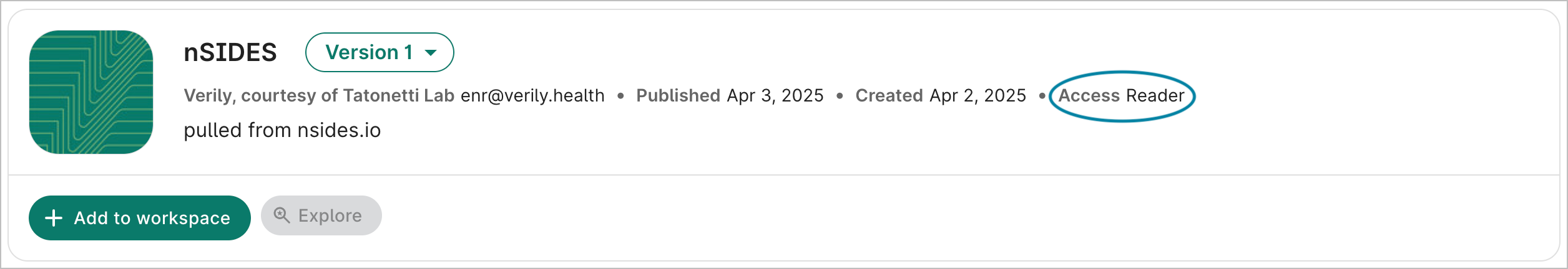 Access level highlighted for
  a data collection.