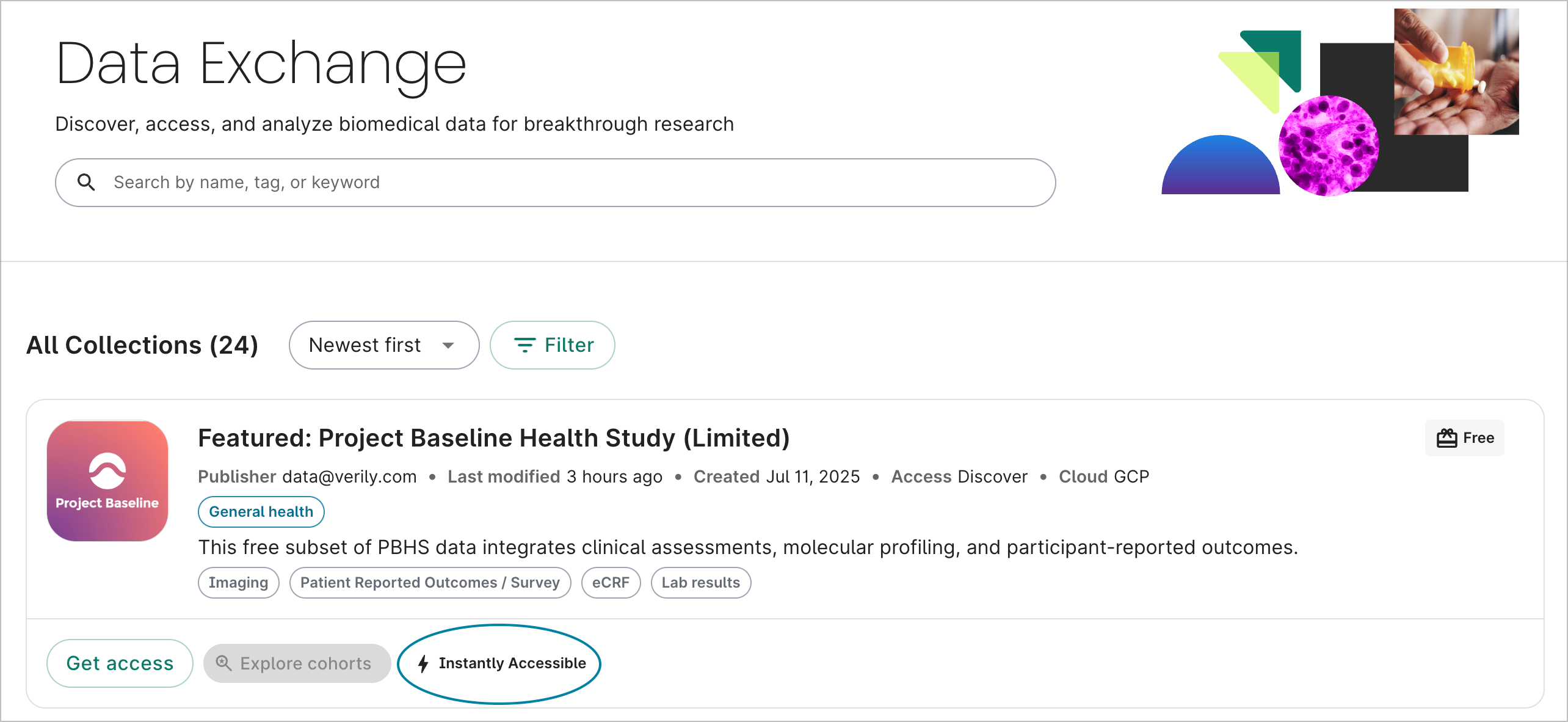 Data collection card with Instantly accessible label highlighted.