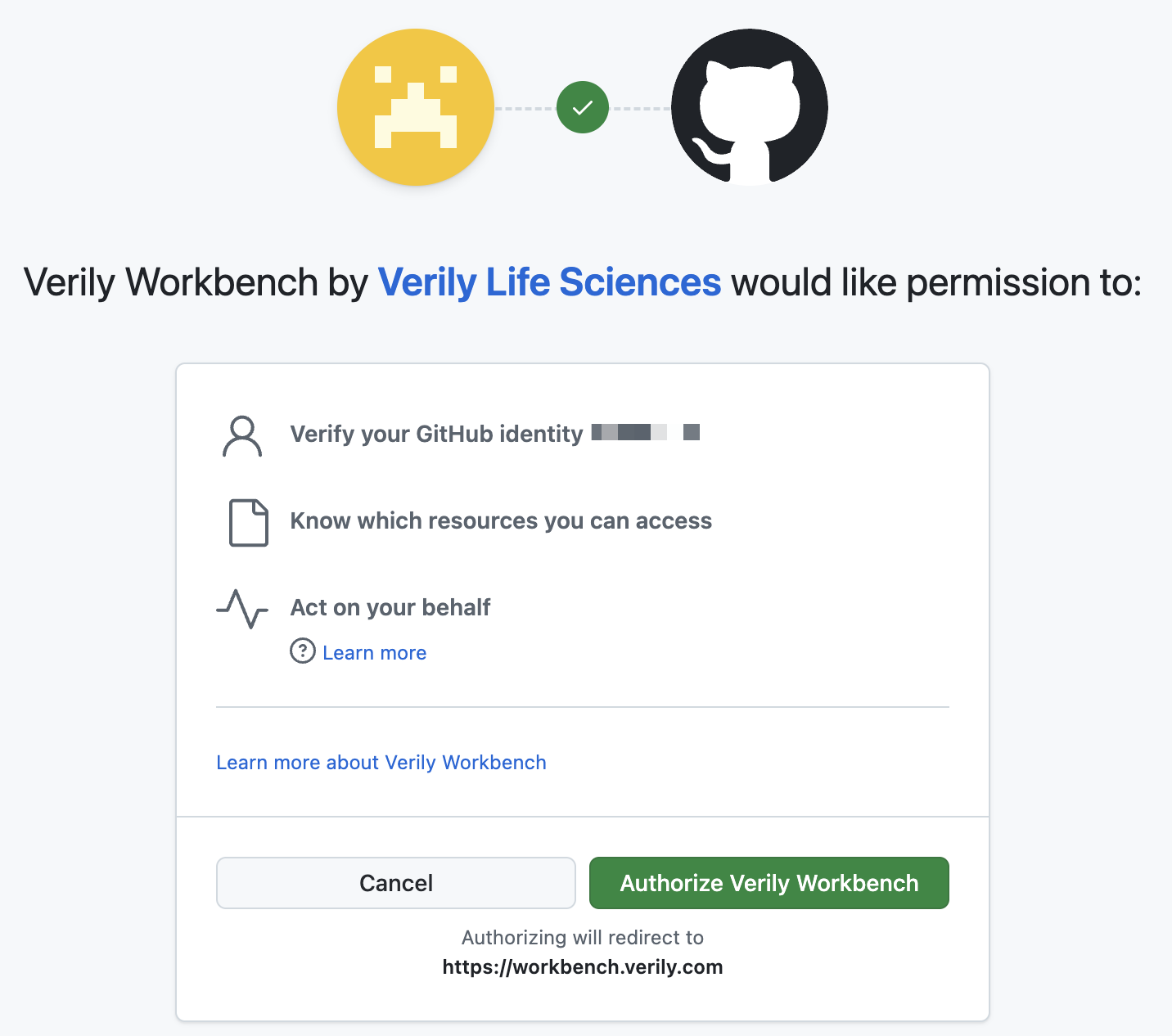Dialog asking user for
  permission to authorize GitHub.